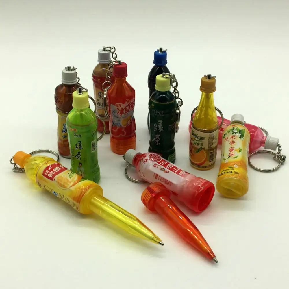 Mini stylo à bille en plastique pour boissons, avec logo personnalisé, pliable, en forme de bouteille, avec porte-clés, 10 pièces