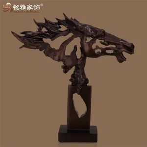 fengshui handicraft Antique brass color horse statue animal head resin sculpture