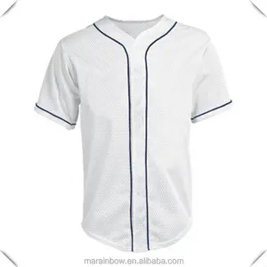 Mesh Full Button Piped Baseball Jersey Weiß Plain Baseball Jersey Großhandel Blank Baseball Jersey OEM