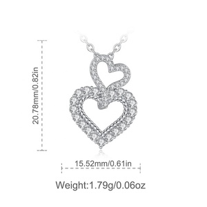 Monili delle donne 925 sterling silver piccolo semplice <span class=keywords><strong>coppia</strong></span> cuore di amore del pendente della <span class=keywords><strong>collana</strong></span> - Product Image 3