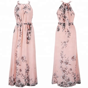 Wholesale <strong>Summer</strong> Women Beach <strong>Dress</strong> Chiffon Floral Printed Halter Tunic Sleeveless Long Maxi Party <strong>Boho</strong> <strong>Dresses</strong> - Product Image 4