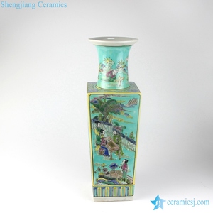 <span class=keywords><strong>Vaso</strong></span> quadrato <span class=keywords><strong>in</strong></span> ceramica RZJH04-B Famille Rose con sfondo verde, stile dinastia Qing, motivo a persone della corte antica. - Product Image 3