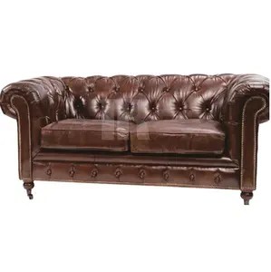 Vintage Woonkamer Knop Getuft Top Grain Chesterfield Lederen Sectionele Hoekbank Loveseats