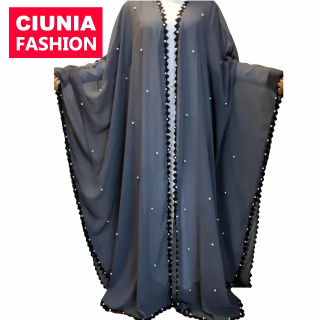 1653 # Abaya Dubai Größe Muslimisches Kleid Kimono Ramadan Kaftan Islamische Kleidung Schmetterling Stil Fledermaus Ärmel Perle Robe Arabe Strickjacke
