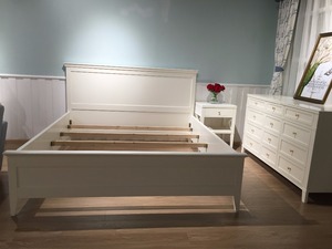 <strong>Rustic</strong> Hampton Style Antique White Tufted Headboard Queen Size Oak Frame Wooden <strong>Bed</strong> - Product Image 4