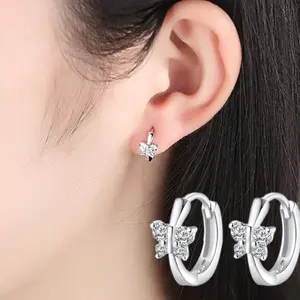 S925 银时尚女性锆石耳环甜美和气质蝴蝶女性锆石耳钉