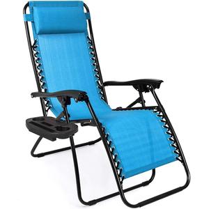 Silla de gravedad cero plegable azul claro con almohada y portavasos para terraza Patio de playa - Product Image 2