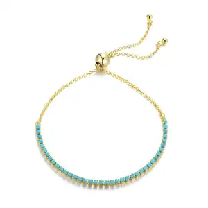 BAGREER SCB118 Simple fashion sky blue gemstone women 925 silver adjustable gold chain charms beads bracelets jewellery lady