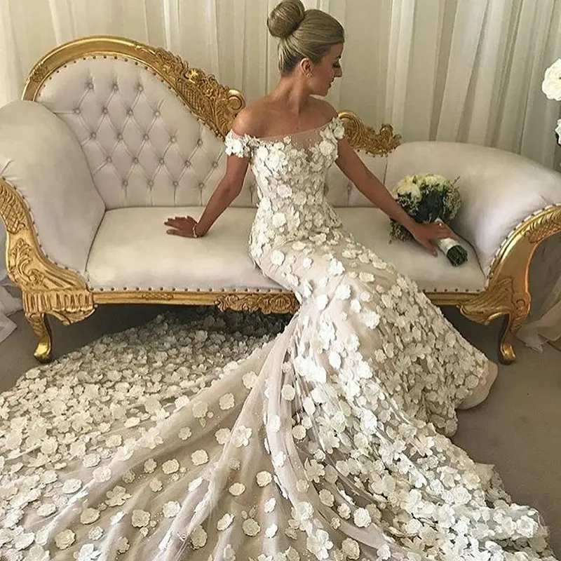 White Luxury Mermaid Off Shoulder Wedding Dress