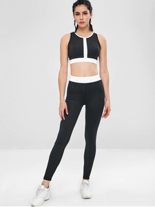 KY Gym Non Adjustable Strap Contrast Black and <strong>White</strong> Two Tone <strong>Sports</strong> <strong>Bra</strong> and Leggings Set Suite Yoga Pants Sexy Yoga Pants - Product Image 3