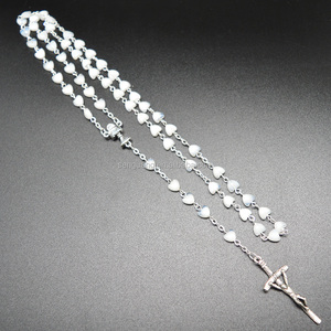 Regalo de bautismo favores blanco Chapado en plata corazón rosarios de cuentas de acrílico favores/Decenarios - Product Image 3