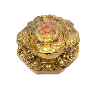 Messing viel Glück Beliebte Kröte Glück Geld Geschenke Home Goldene Farbe Feng Shui für Frosch Chinesische Münze mit Bagua Dekoration