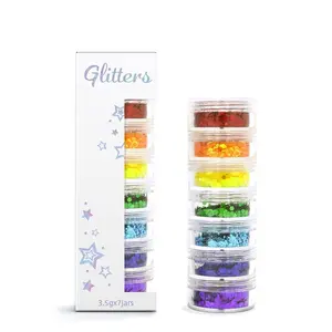 Shinein Hot Sale Pretty Holographic Multicolor Rainbow Cosmetic Glitter Nail Glitter Face Body Rainbow Chunky Glitter