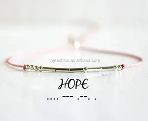 Pulsera de cordón delicada, brazalete personalizado con palabra oculta, código Morse, plata, hope, yoya