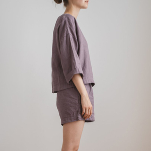 <strong>Women</strong> Pyjamas <strong>Linen</strong> <strong>Top</strong> and Shorts Set Ladies <strong>Linen</strong> Blouse and Shorts Pajama Set - Product Image 4