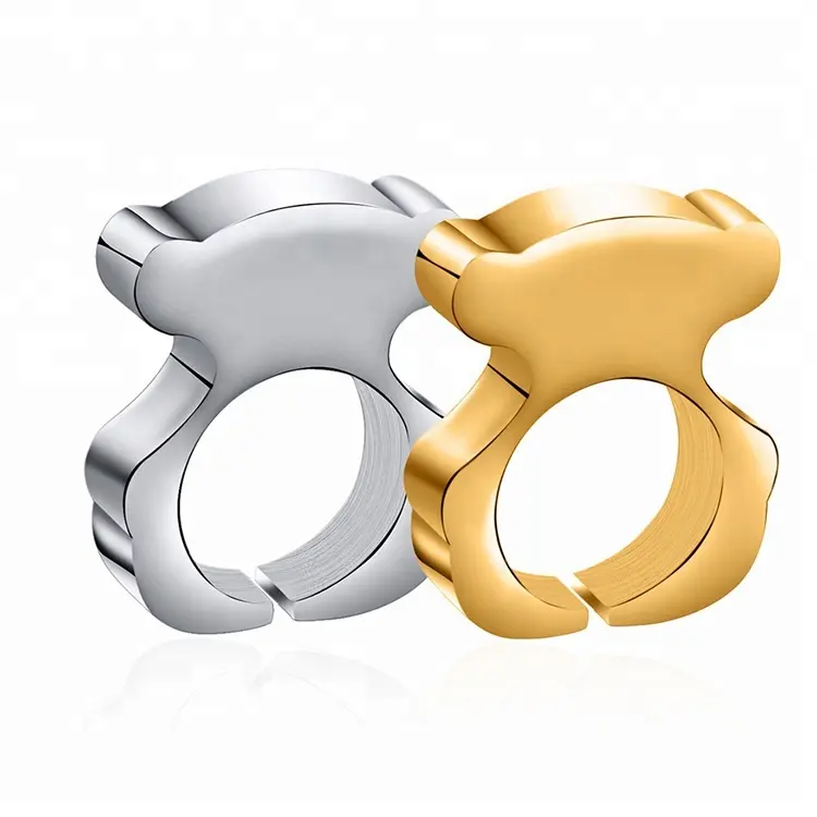 جودة عالية الفولاذ المقاوم للصدأ مطلية بالذهب السلس الكرتون جميل خاتم الدب