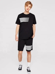 Completo Sportivo Nero KY a Due Pezzi, Maglietta a Maniche Corte Estiva per Basket e Calcio, T-Shirt con Patch, Set Corto a Righe Antivento per Uomo - Product Image 4