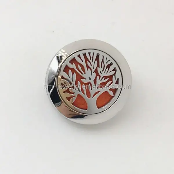 Hot wholesale custom perfume diffuser brooch pins tree of life aromatherapy 316Lstainless steel brooch with butterfly pins