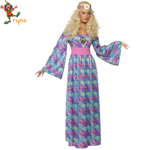 Flor impreso 60 s 70 s Disco Retro largas chicas <span class=keywords><strong>Hippie</strong></span> vestido de Halloween del traje de Cosplay - Product Image 2