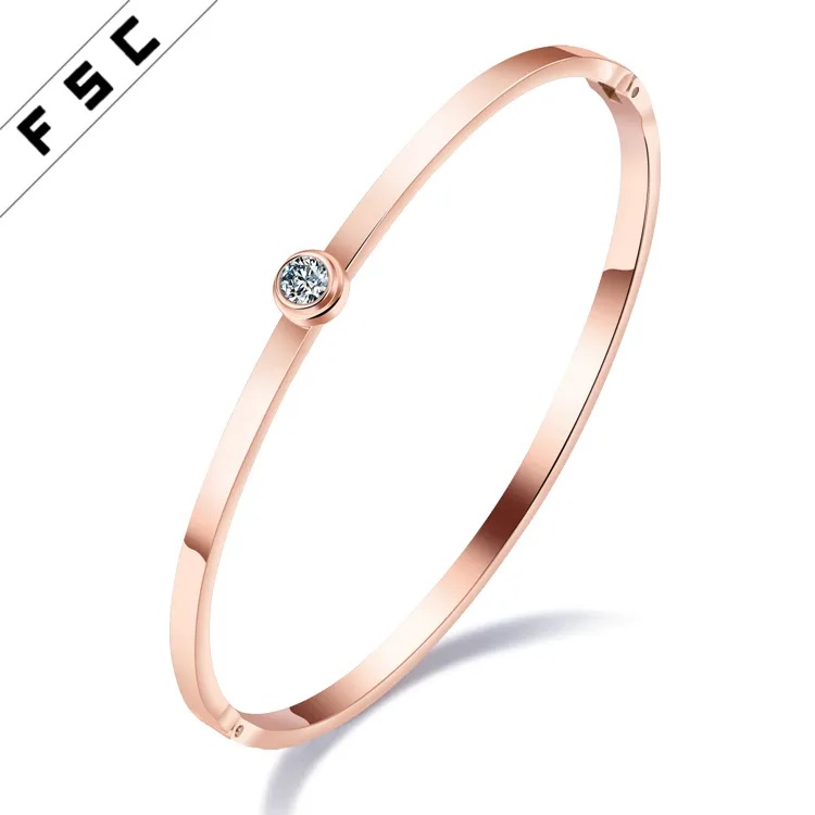 baby bangles Supply Rose Gold Plated Charm Bracelet Stainless Steel CZ Bangles Designs for Women