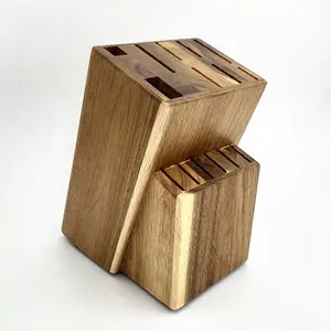 -Acacia Wood Knife Block,15 Slot Kitchen Knife Holder