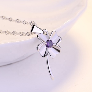 DC16 925 argento Sterling quattro foglia collana pendente placcato oro <span class=keywords><strong>fiore</strong></span> <span class=keywords><strong>della</strong></span> <span class=keywords><strong>vita</strong></span> con pietra di zircone di tipo vegetale gioielli - Product Image 4