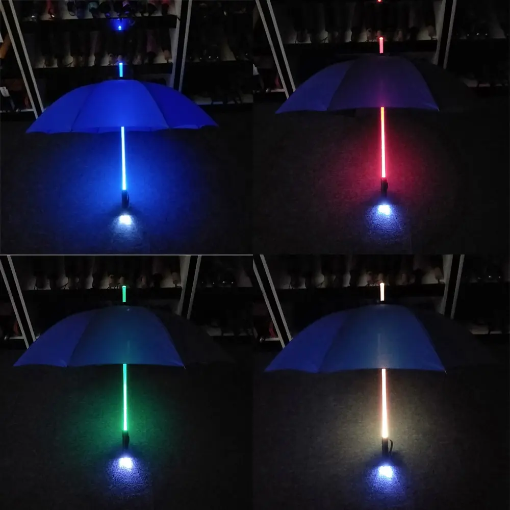 Parapluie droit à led avec arbre transparent, couleur changeante, 1 pièce, cadeau multifonctionnel