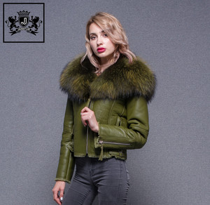Janefur fábrica invierno nuevo gran mullido Real mapache Cuello de piel chaqueta de piel de oveja <span class=keywords><strong>abrigo</strong></span> de mujer chaqueta de cuero de oveja genuina - Product Image 2