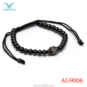Nueva Marca de Los Hombres Hechos A Mano 18 K Pulseras Plateadas Granos Redondos <span class=keywords><strong>Del</strong></span> Trenzado Macrame Pulseras de Cuerda - Product Image 3