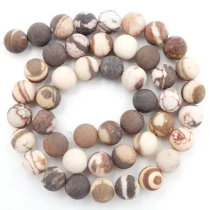 Naturstein Händler Großhandel Edelstein Frosted Loose Round Beads Australian Brown Zebra Jasper Schmuck Perlen