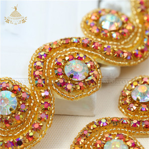 LG-1103 sang trọng hào phóng vàng dài Rhinestone đính, Fancy Boho handmade appliques - Product Image 3