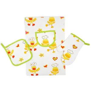 Kitchen Set Of 4pcs Apron Oven Mitts Pot Holder Set