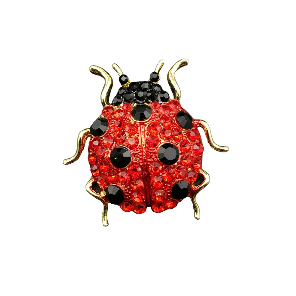 Women's Red Crystal Rhinestone Ladybug Coccinella Beetle Brooch Pin
