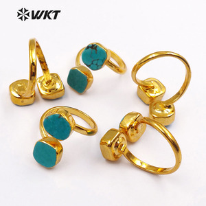 WT-R103 New! Fashion Design Double <strong>Turquoise</strong> <strong>Ring</strong> in 24k Real Gold Plated, Green <strong>Turquoise</strong> Stone <strong>Ring</strong> - Product Image 3