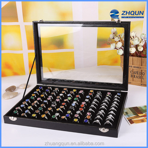 Boîtes de rangement pour bagues avec couvercle en verre transparent noir, 100 emplacements - Product Image 2