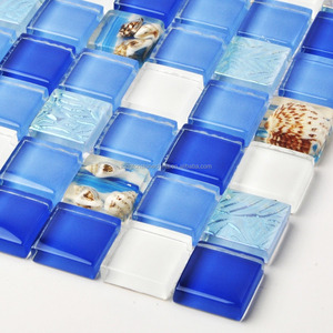 Tuiles de coquillages en verre <span class=keywords><strong>bleu</strong></span> et blanc de plage, mosaïque en résine, nacre polie pour salle de bain et <span class=keywords><strong>douche</strong></span> - Product Image 5