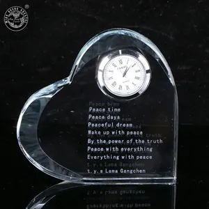 MH-J0378 Heart shaped crystal clock ornament paperweight glass heart