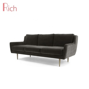 الحديثة تصميم أثاث المنزل المخملية النسيج أريكة غرفة المعيشة انخفاض الذراع الأزرق وسادة أريكة - Product Image 4