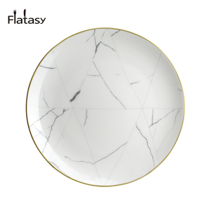 Vendita calda del commercio all'ingrosso di lusso a buon mercato bordo in <span class=keywords><strong>oro</strong></span> bianco marmo modelli di ceramica rotondi caricatore <span class=keywords><strong>piatti</strong></span> <span class=keywords><strong>set</strong></span> per la festa nuziale <span class=keywords><strong>e</strong></span> hotel - Product Image 5