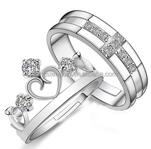 316 in acciaio inox <span class=keywords><strong>re</strong></span> e regina anello placcato oro rosa fidanzamento e fede nuziale - Product Image 1