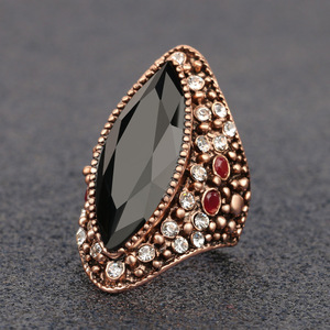 <span class=keywords><strong>Bague</strong></span> en or antique avec gros cristal bohème 2018, anneaux en pierre bleue texturée de luxe pour femmes, bijoux turcs vintage - Product Image 1