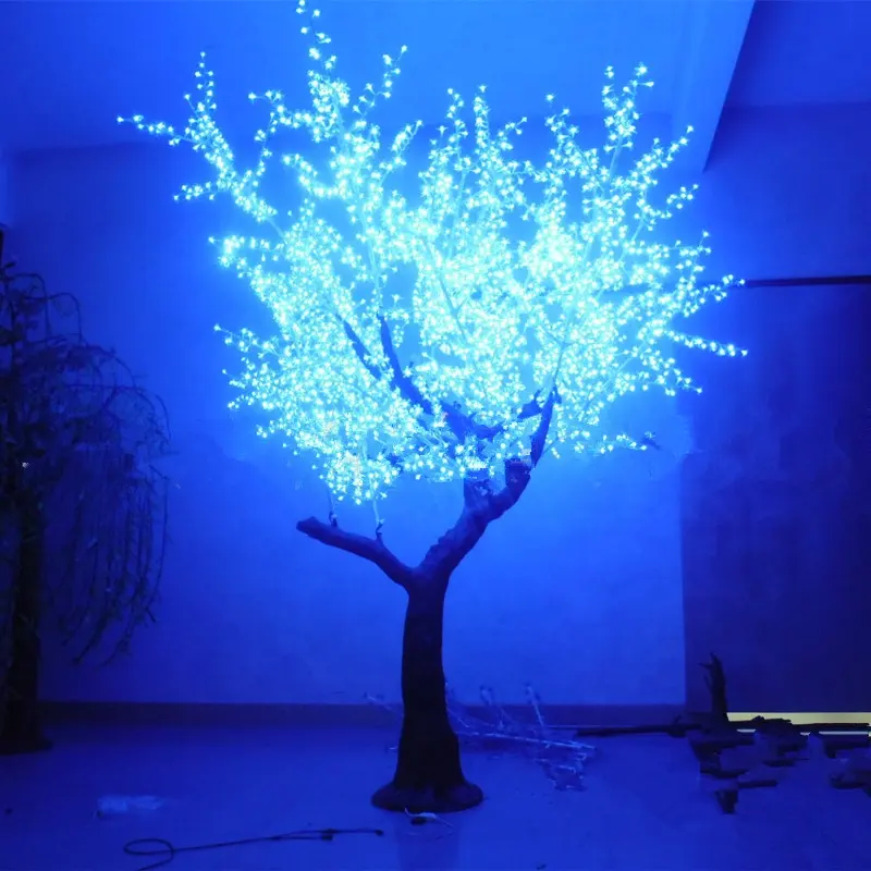 कृत्रिम पेड़ों लैंडस्केप कृत्रिम चेरी खिलना 3m ब्लू एलईडी पेड़