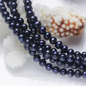 7mm AA-Qualität schwarz aus runder, gefärbter Pfauen farbe Perlens trang