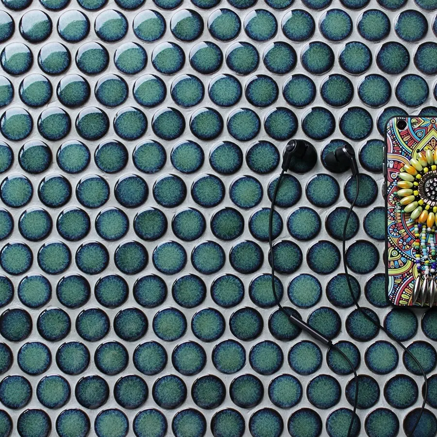 Carrelage mosaïque rond en céramique de 28mm, 1 pièce, cuisine, salle de bain, brillant, carrelage mural, cercle vert