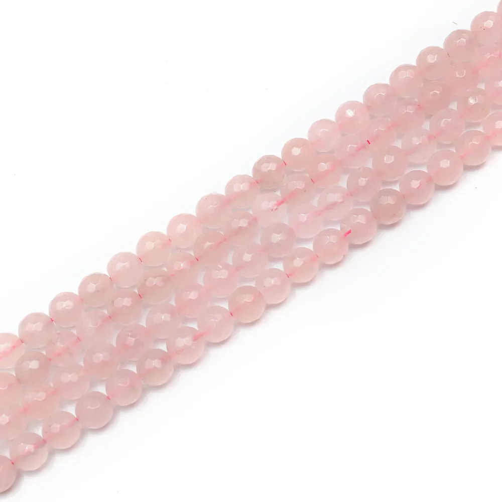 Fashion DIY Wholesale Natural Genuine Pink Crystal Faceted Rose Quartz Beads Gemstone 15" Strand 6mm Loose Beads