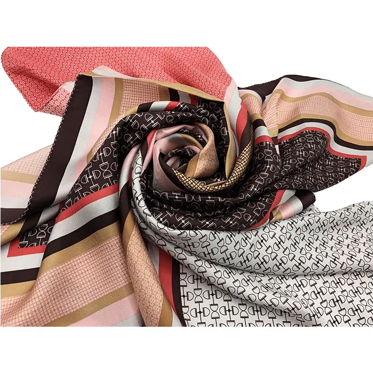 High Quality digital Geometric Pattern oversize silk twill scarf head shawl