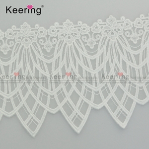 Deja diseños de encaje bordado de algodón blanco ribete con raya - Product Image 2