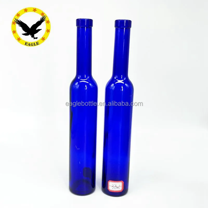 Prix pas cher Fabrication vide 375ml bouteille en verre de vin de glace bleu foncé en Chine bouteille en verre pour les vins prix de gros pour bitters gin whisky