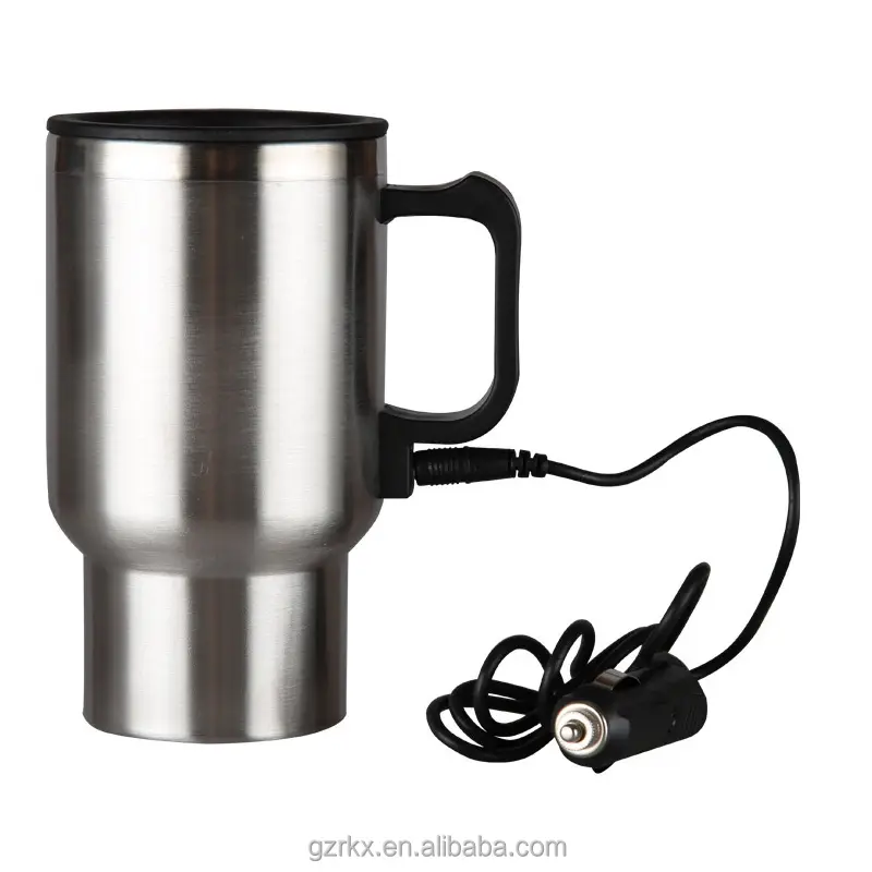 16oz Electric Heated Travel Coffee Cup Mug Car 12V Adapter USB,Thermal Travel Cup Car Electric Thermos Bottle Heating mug