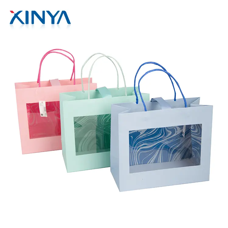 XINYA Wholesale Clear Window Custom Printing Paper Tote Bags